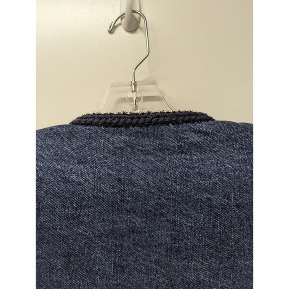 Self-Portrait Women's Braid-Trim Denim Jacket Cropped Boxy Blue Size US 4 - Picture 6 of 9